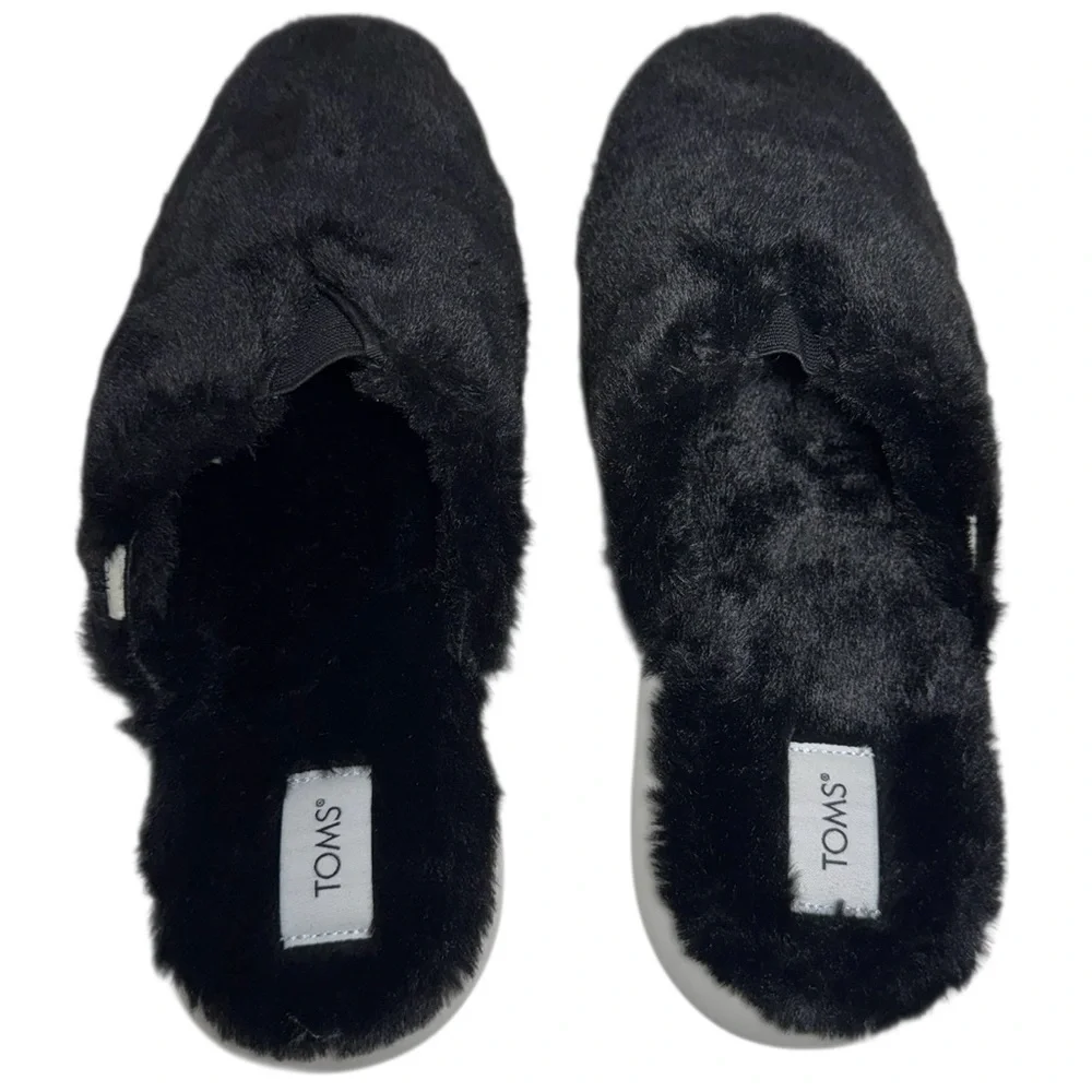 Toms Alpargata Mallow Mule Fluff Slippers Black Faux Fur Women's Size 10 NWOT - Picture 5 of 14
